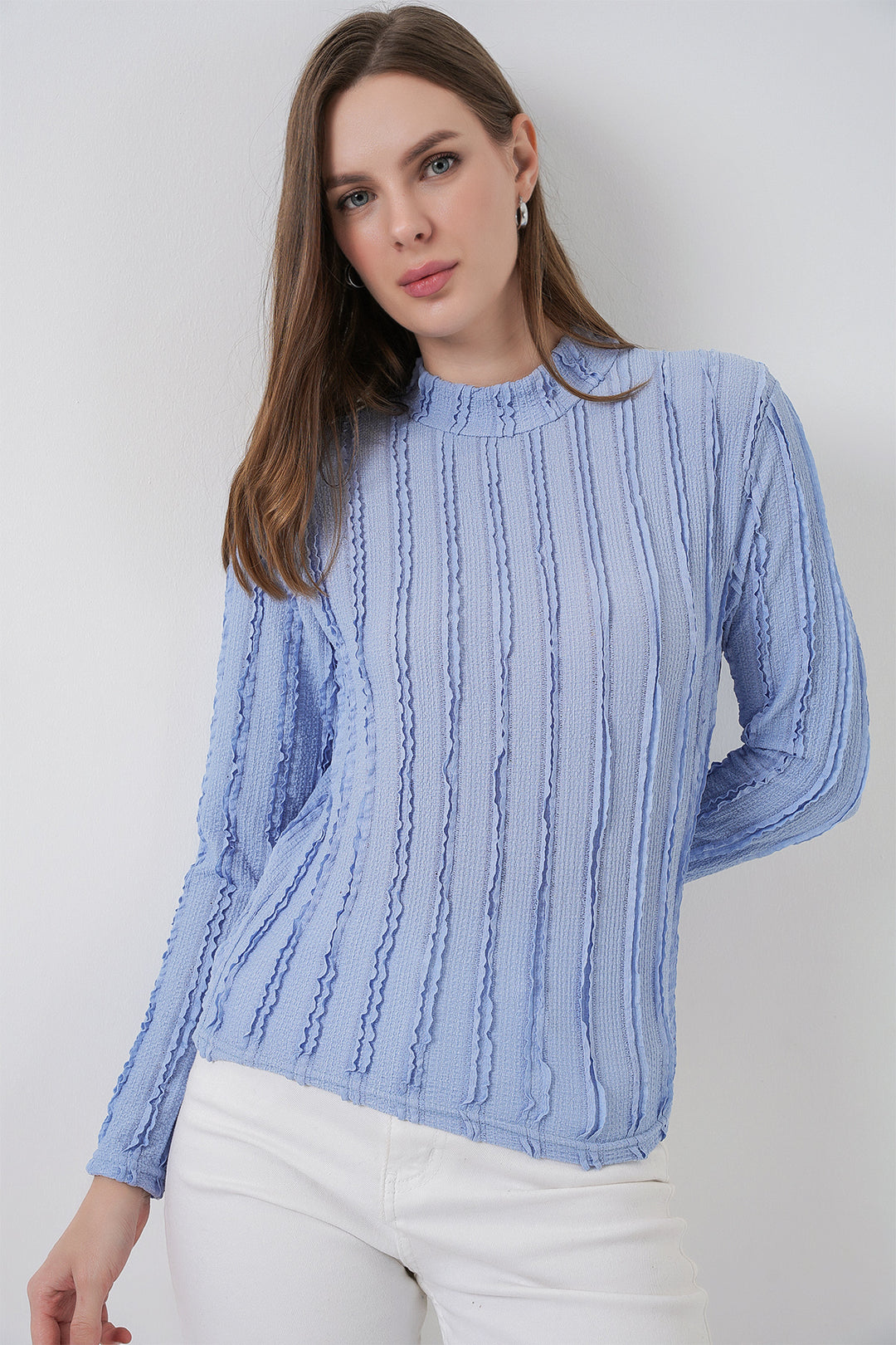 Bigdart Blouse tricotée extensible texturée femme 975 - Bleu