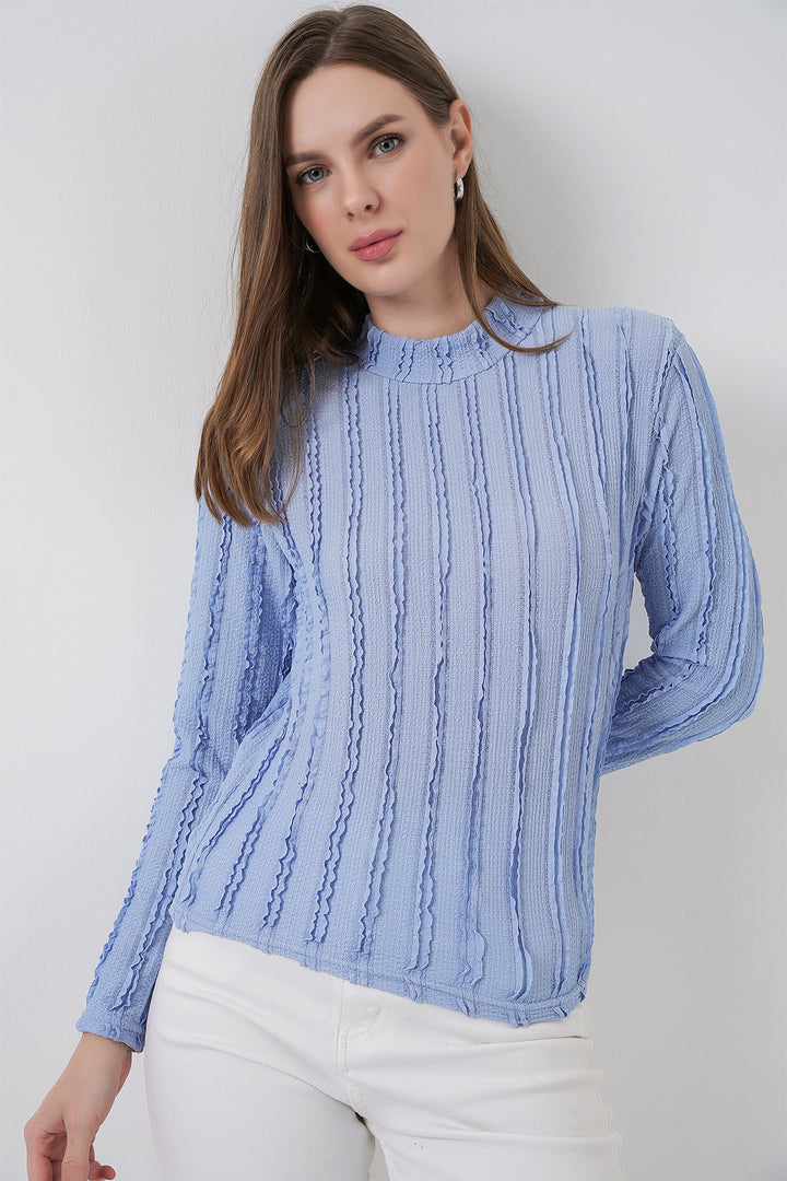 Bigdart Blouse tricotée extensible texturée femme 975 - Bleu