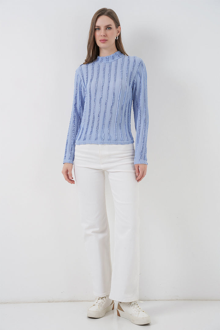 Bigdart Blouse tricotée extensible texturée femme 975 - Bleu