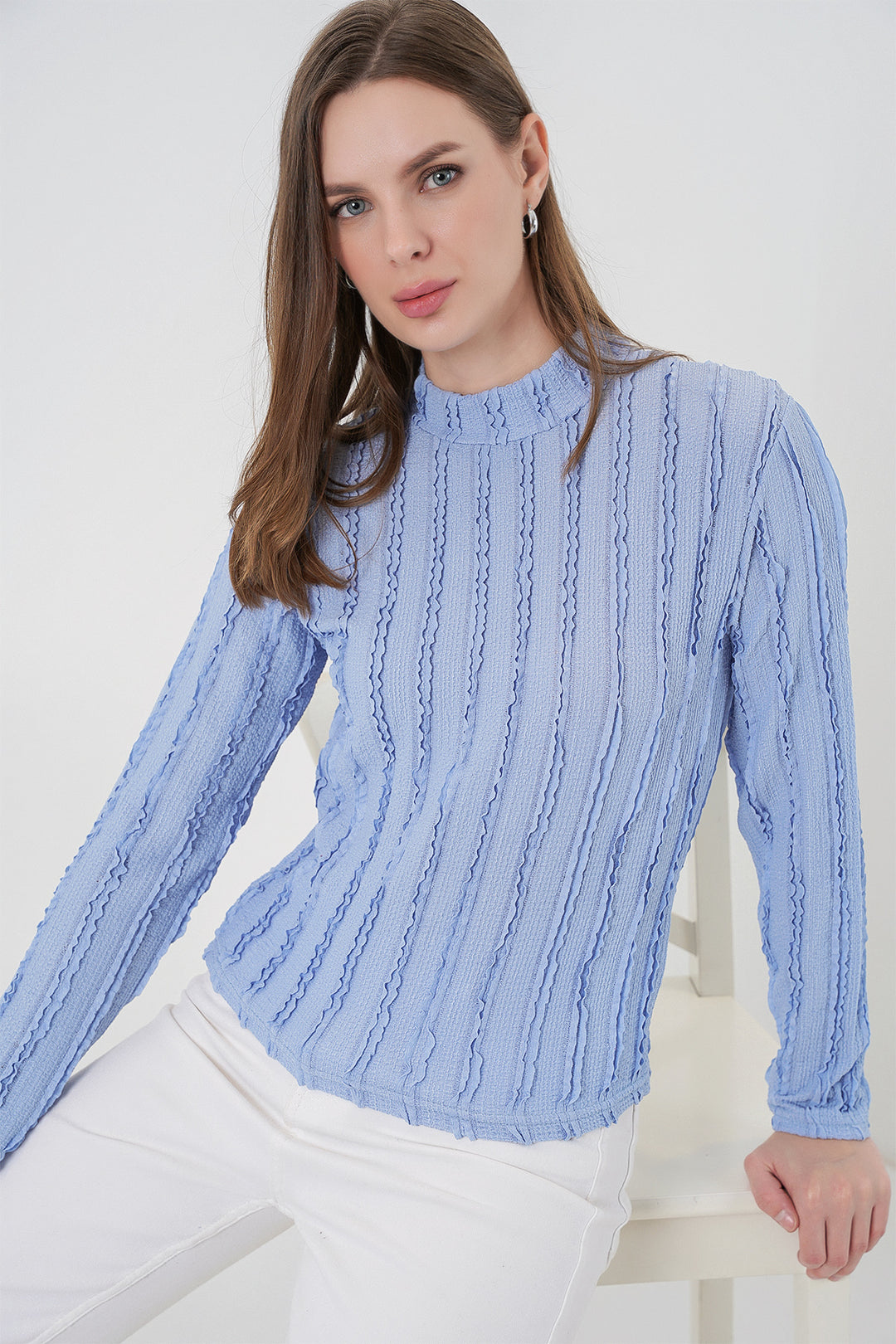 Bigdart Blouse tricotée extensible texturée femme 975 - Bleu