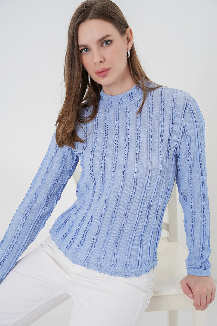 Bigdart Blouse tricotée extensible texturée femme 975 - Bleu