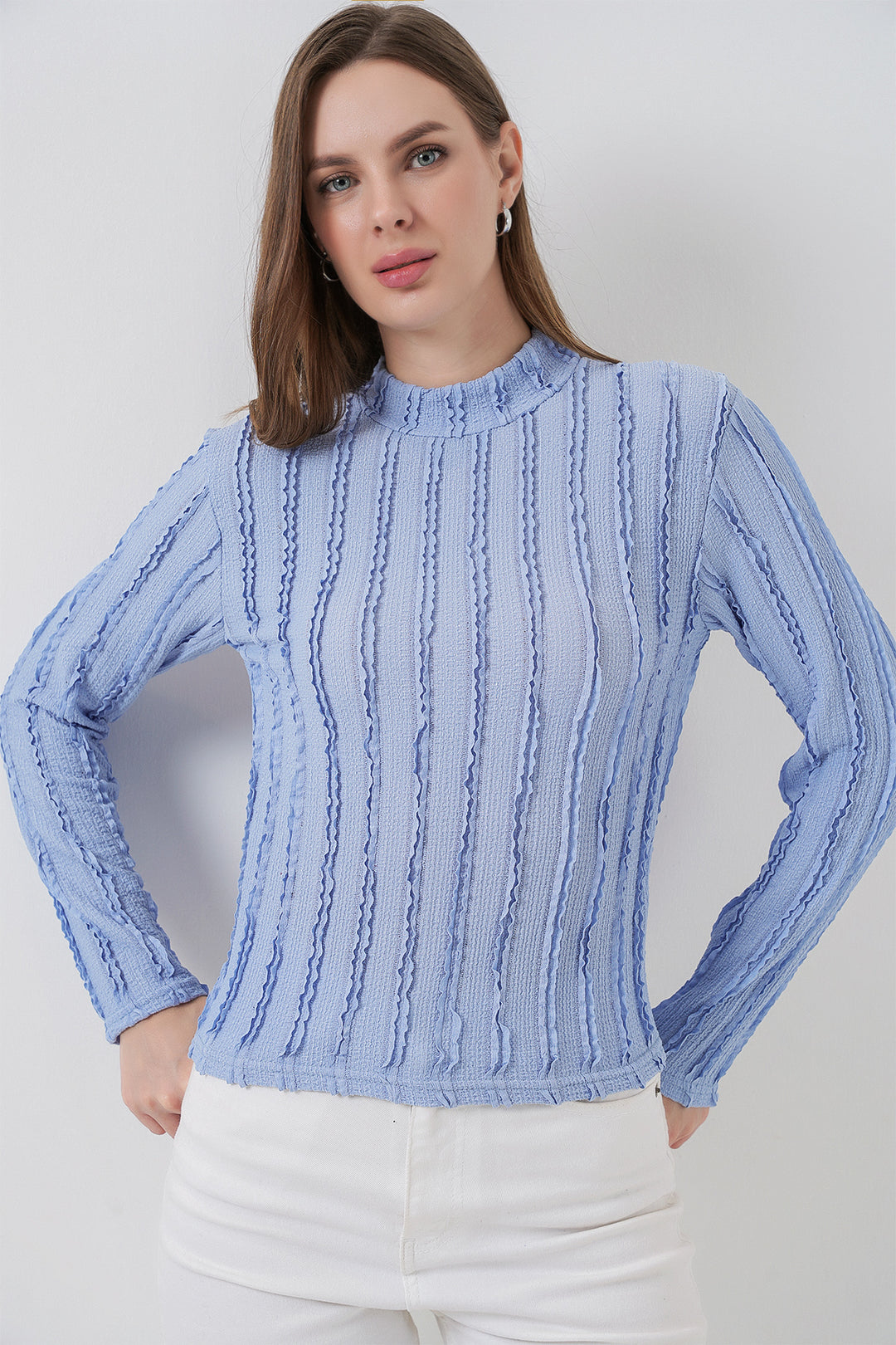 Bigdart Blouse tricotée extensible texturée femme 975 - Bleu