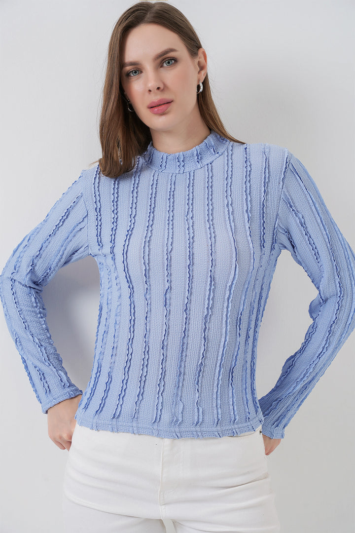 Bigdart Blouse tricotée extensible texturée femme 975 - Bleu