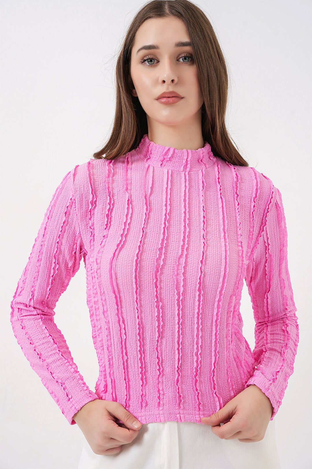 Bigdart Blouse tricotée extensible à texture pour femme 975 - Rose