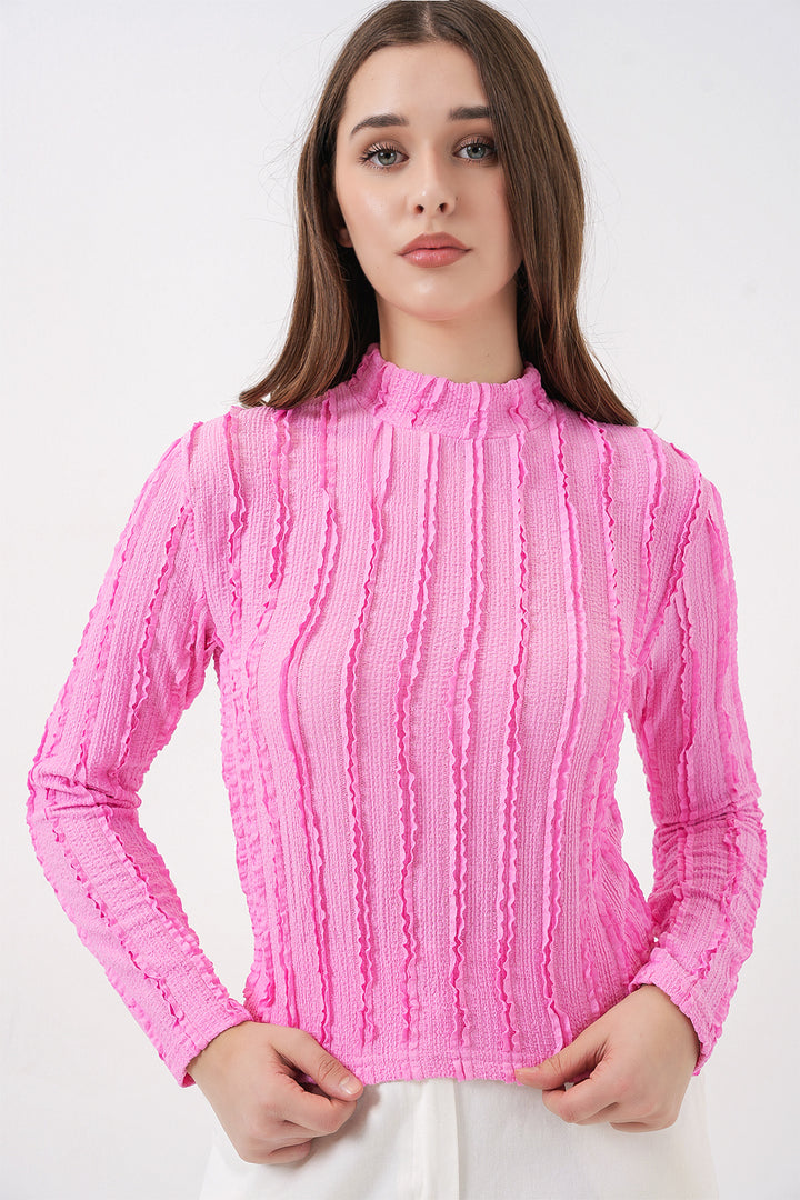 Bigdart Blouse tricotée extensible à texture pour femme 975 - Rose