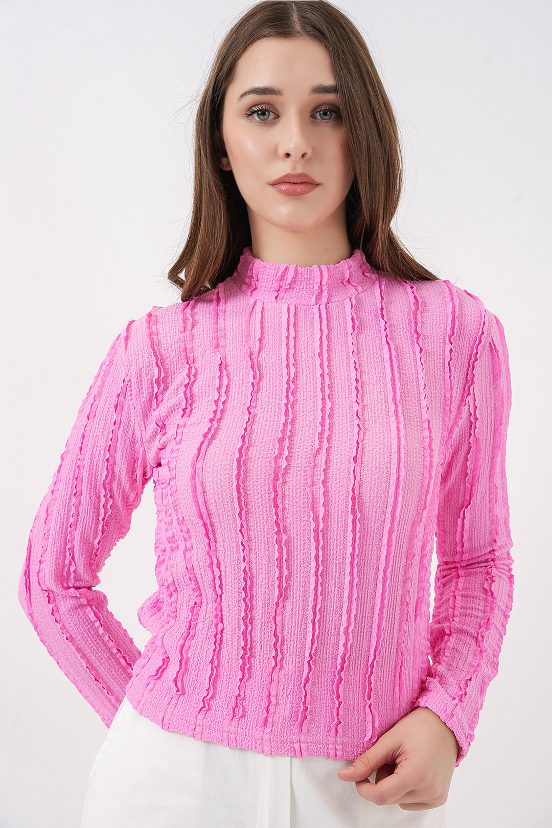 Bigdart Blouse tricotée extensible à texture pour femme 975 - Rose