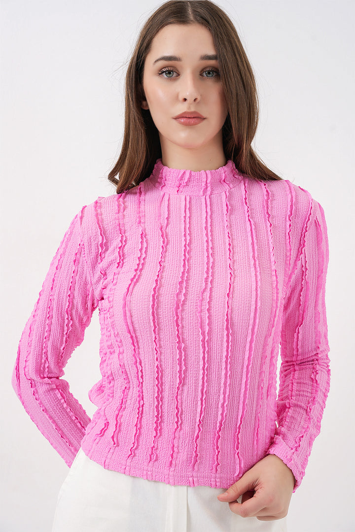 Bigdart Blouse tricotée extensible à texture pour femme 975 - Rose