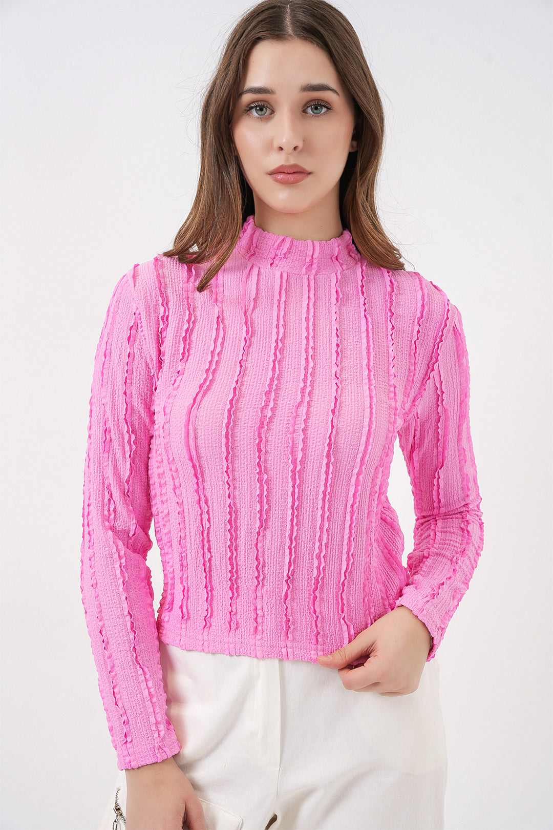 Bigdart Blouse tricotée extensible à texture pour femme 975 - Rose