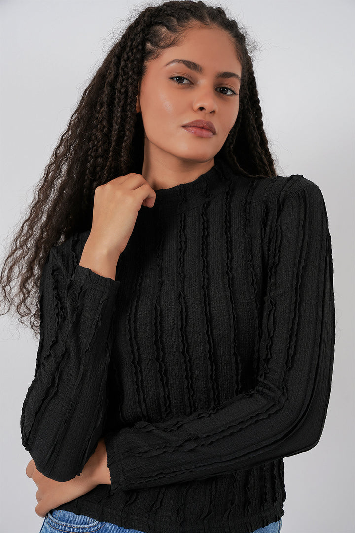 Bigdart Blouse tricotée extensible texturée pour femme 975 - Noir