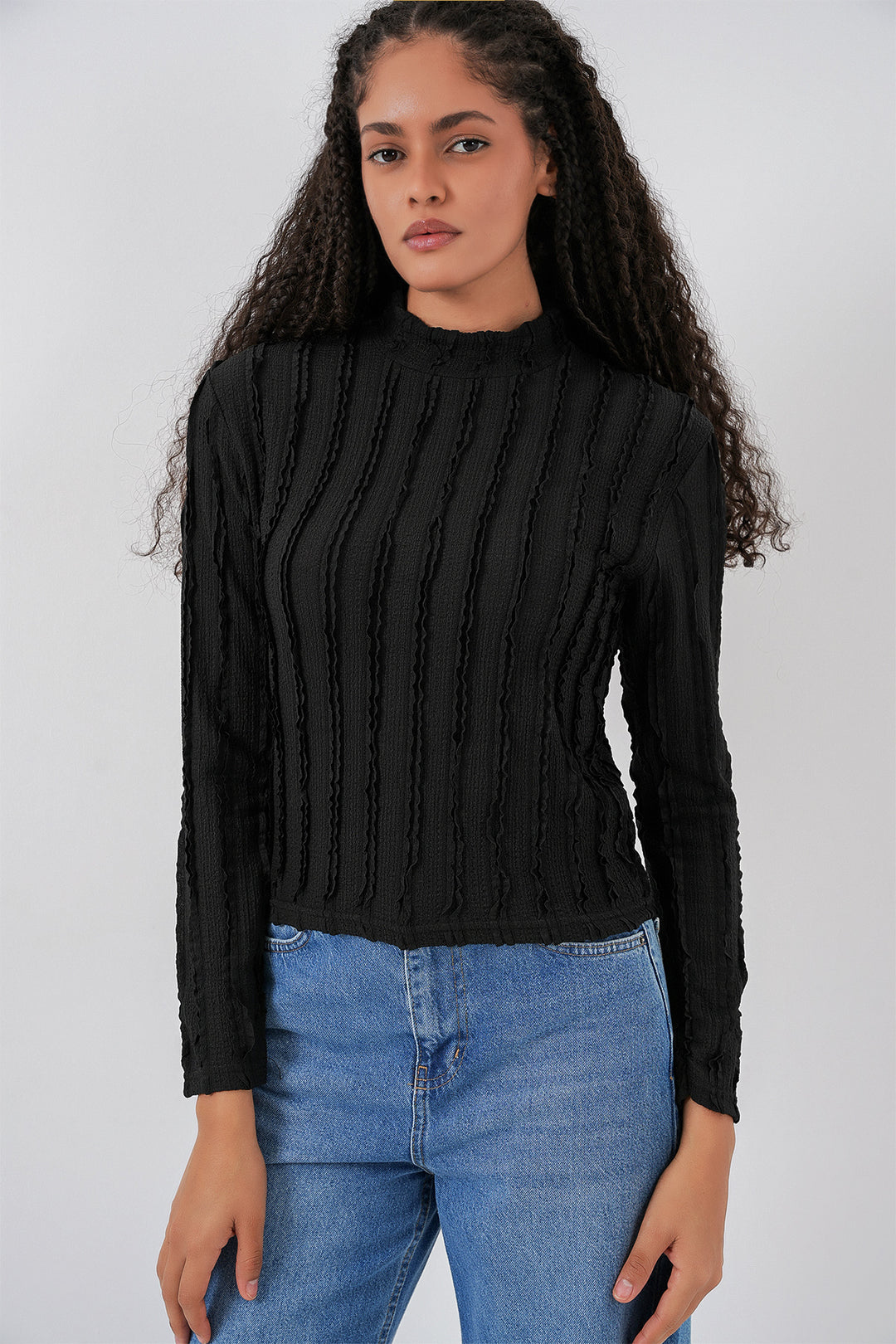 Bigdart Blouse tricotée extensible texturée pour femme 975 - Noir