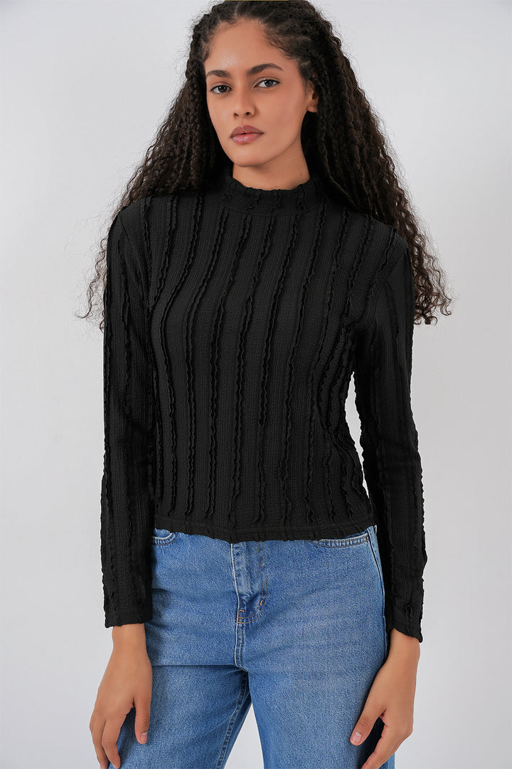 Bigdart Blouse tricotée extensible texturée pour femme 975 - Noir