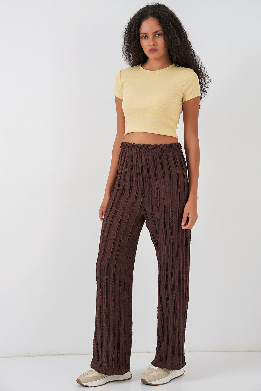 Bigdart Pantalon tricoté extensible texturé pour femme 30057 - Marron