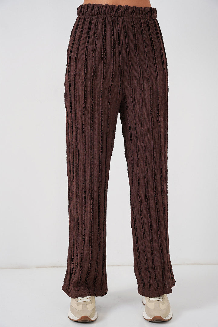 Bigdart Pantalon tricoté extensible texturé pour femme 30057 - Marron