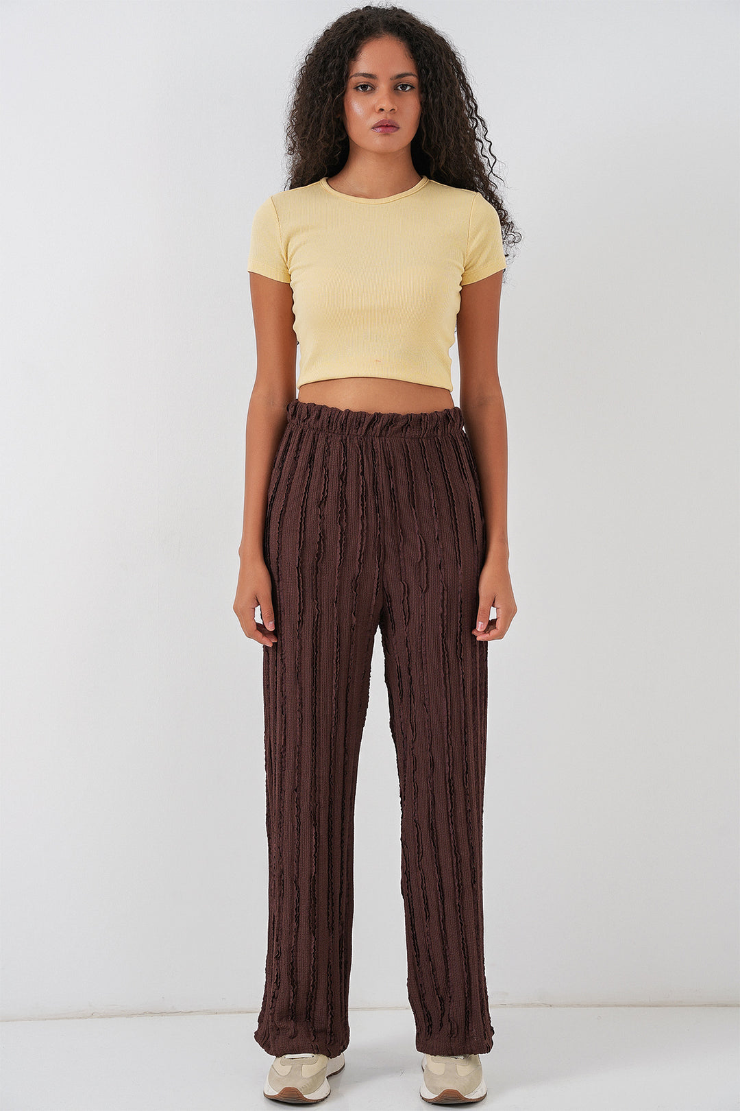 Bigdart Pantalon tricoté extensible texturé pour femme 30057 - Marron