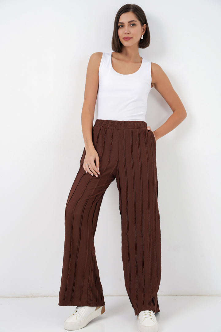Bigdart Pantalon en tricot extensible texturé pour femme 30077 - Marron
