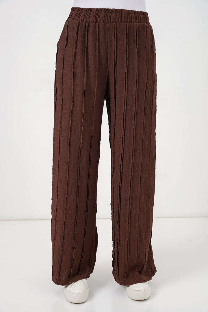 Bigdart Pantalon en tricot extensible texturé pour femme 30077 - Marron