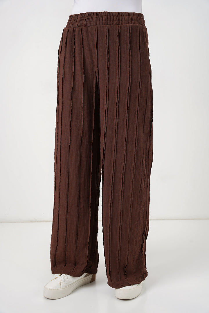 Bigdart Pantalon en tricot extensible texturé pour femme 30077 - Marron