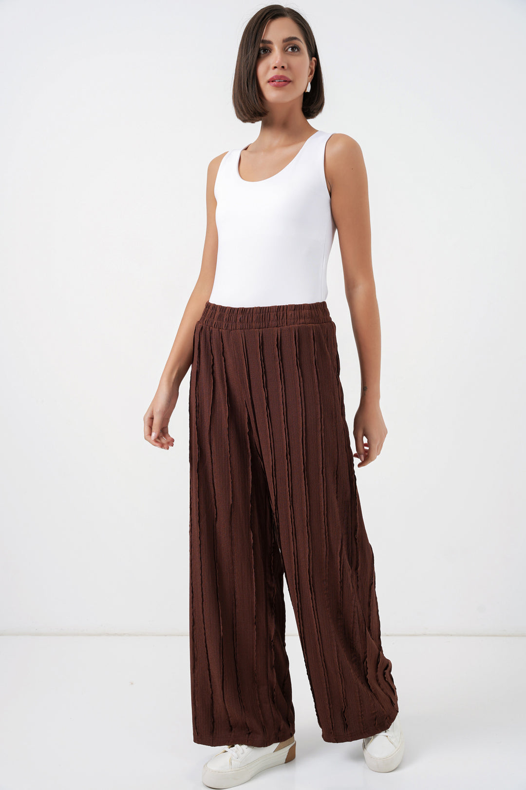 Bigdart Pantalon en tricot extensible texturé pour femme 30077 - Marron