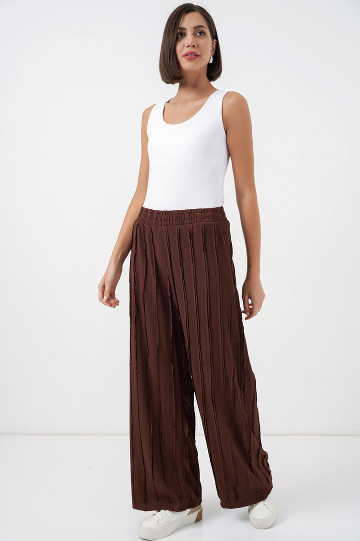 Bigdart Pantalon en tricot extensible texturé pour femme 30077 - Marron