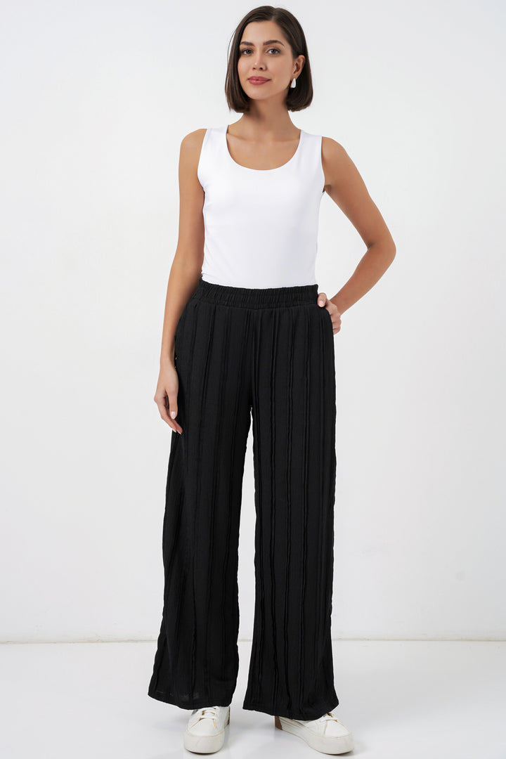 Bigdart Pantalon en tricot extensible texturé pour femme 30077 - Noir