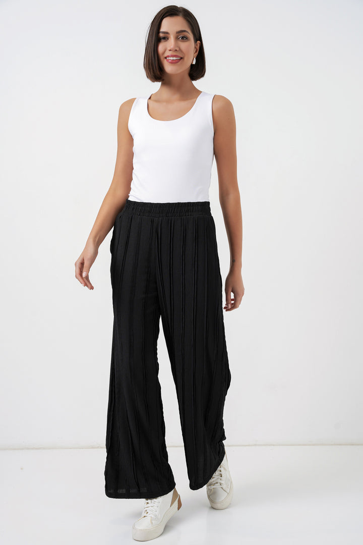 Bigdart Pantalon en tricot extensible texturé pour femme 30077 - Noir