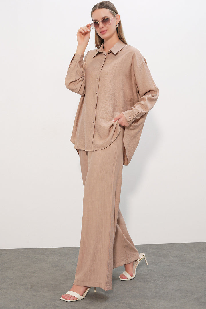 Bigdart Ensemble Chemise Pantalon Texturé Femme 6710 - a.Beige