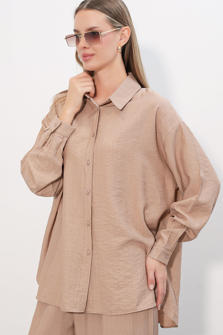 Bigdart Ensemble Chemise Pantalon Texturé Femme 6710 - a.Beige