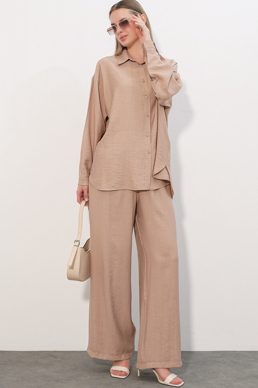 Bigdart Ensemble Chemise Pantalon Texturé Femme 6710 - a.Beige