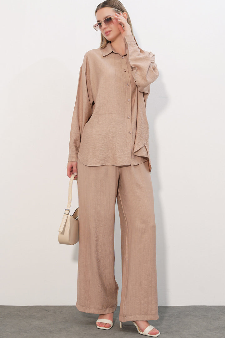 Bigdart Ensemble Chemise Pantalon Texturé Femme 6710 - a.Beige