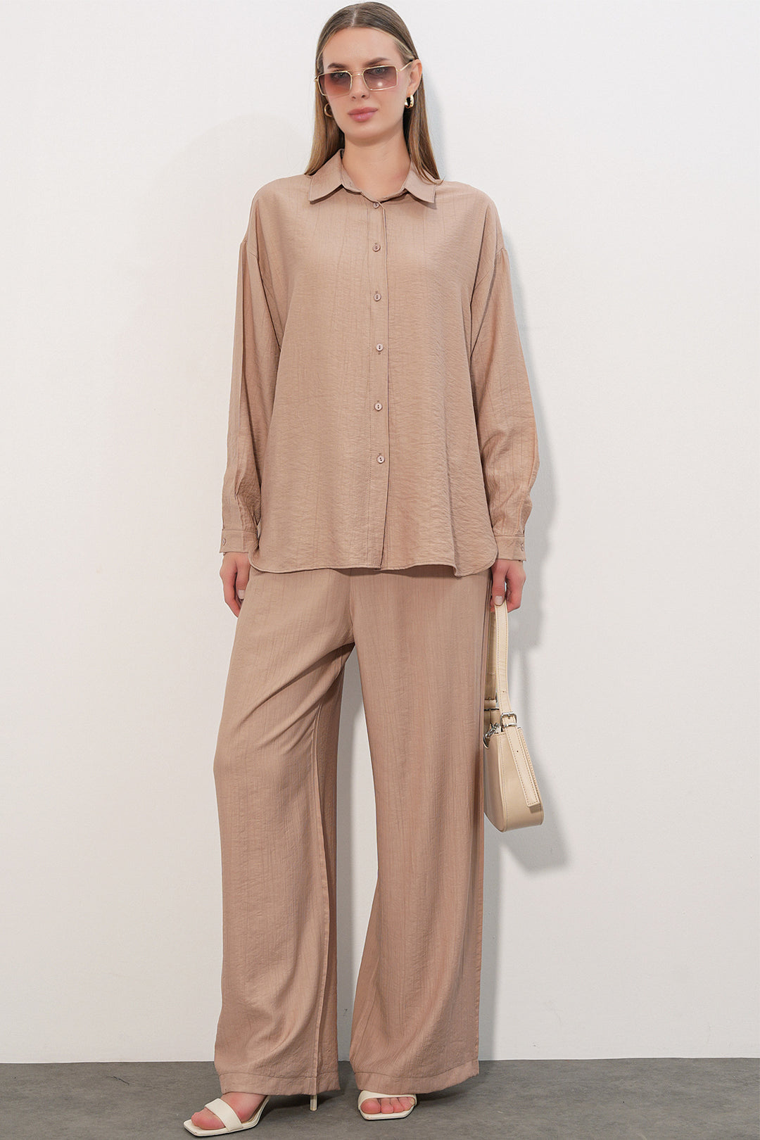 Bigdart Ensemble Chemise Pantalon Texturé Femme 6710 - a.Beige