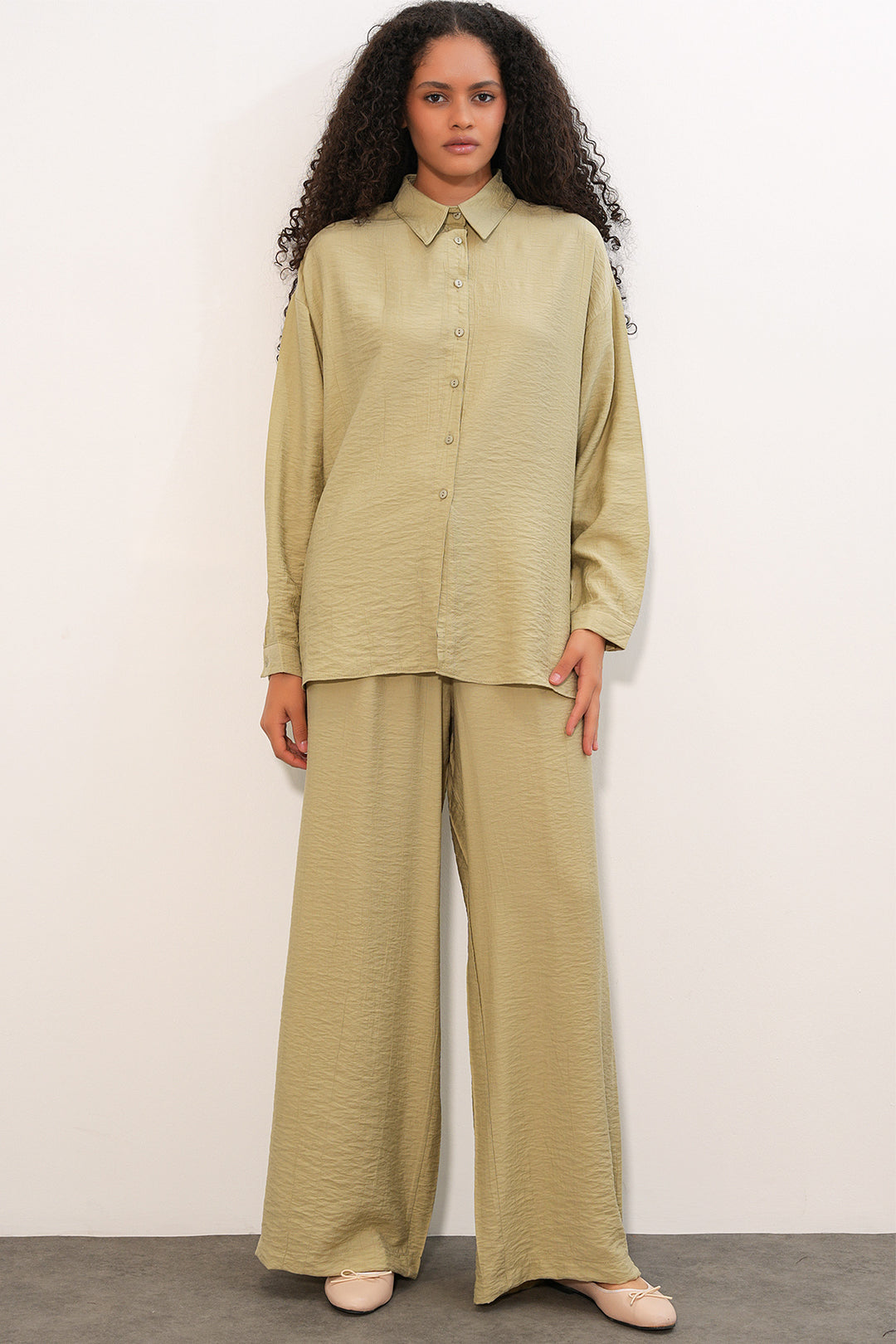 Bigdart Ensemble chemise pantalon texturé pour femme 6710 - Vert d'eau
