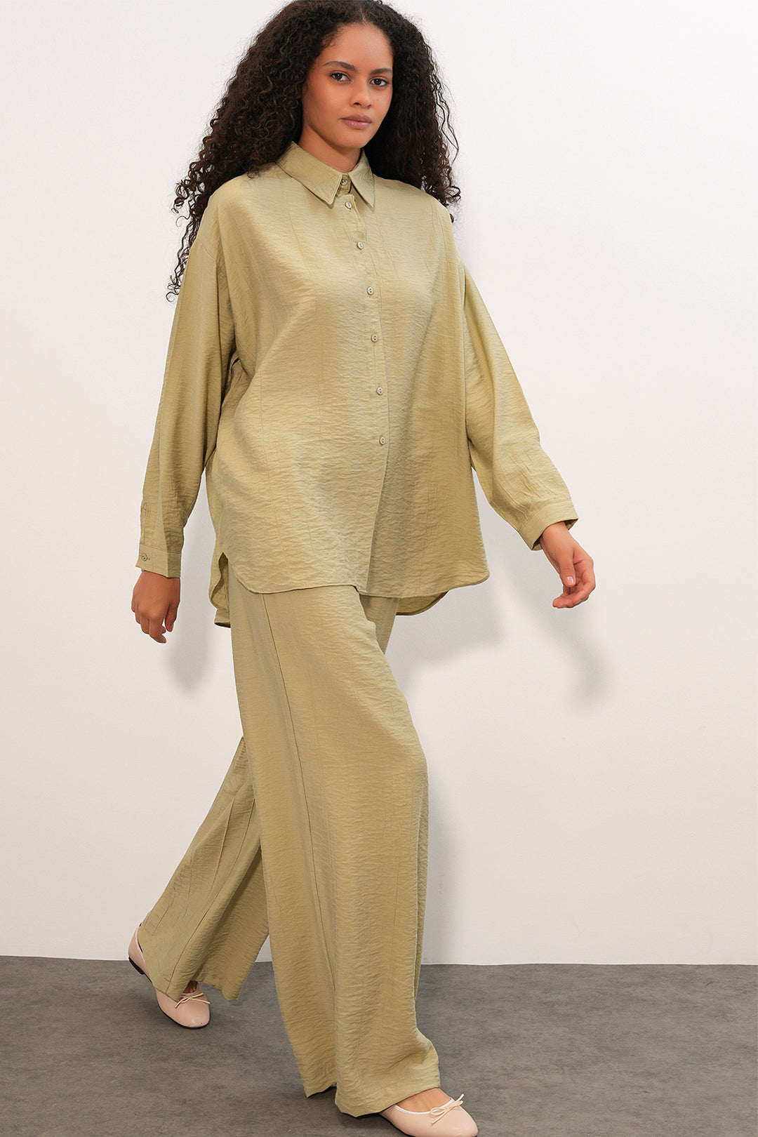 Bigdart Ensemble chemise pantalon texturé pour femme 6710 - Vert d'eau