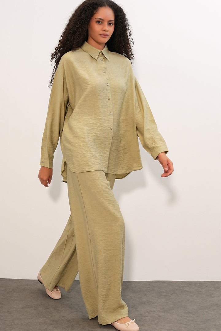 Bigdart Ensemble chemise pantalon texturé pour femme 6710 - Vert d'eau