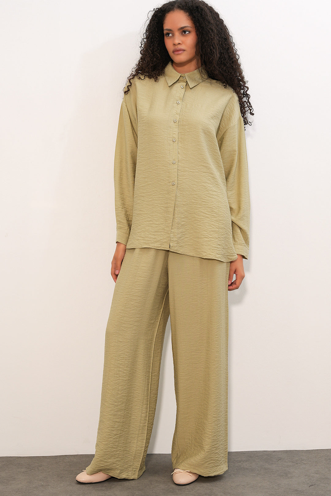Bigdart Ensemble chemise pantalon texturé pour femme 6710 - Vert d'eau