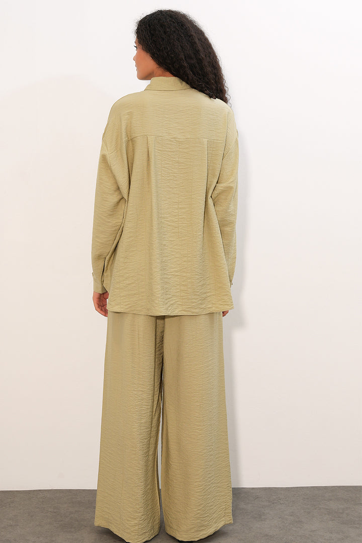Bigdart Ensemble chemise pantalon texturé pour femme 6710 - Vert d'eau