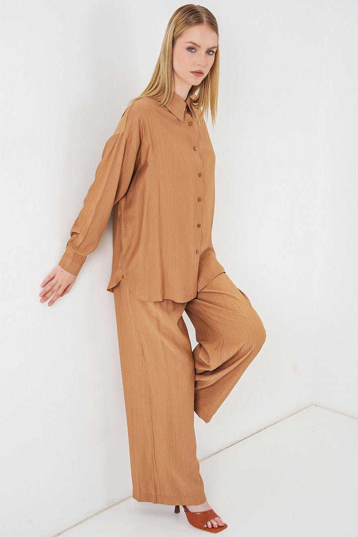 Bigdart Ensemble Chemisier Pantalon Femme Texturé 6710 - Camel
