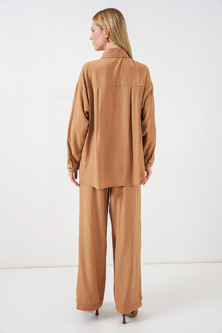 Bigdart Ensemble Chemisier Pantalon Femme Texturé 6710 - Camel