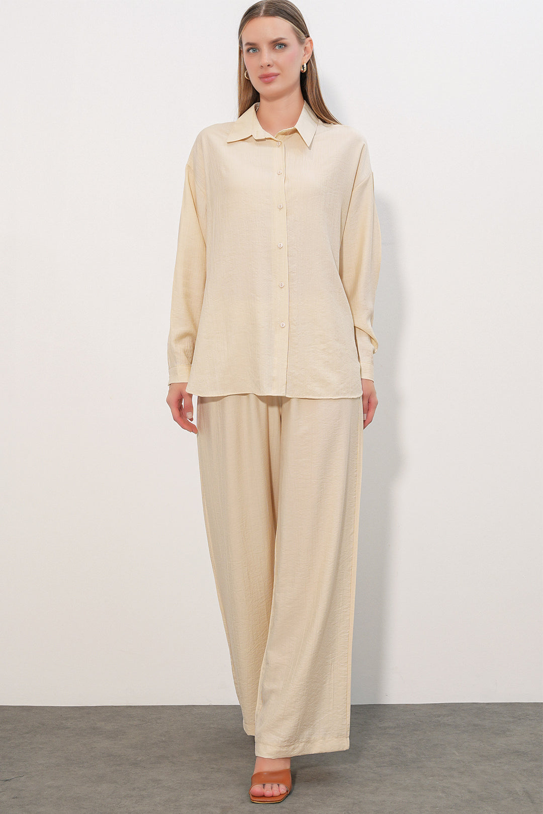 Bigdart Ensemble Chemise Pantalon Texturé Femme 6710 - Écru