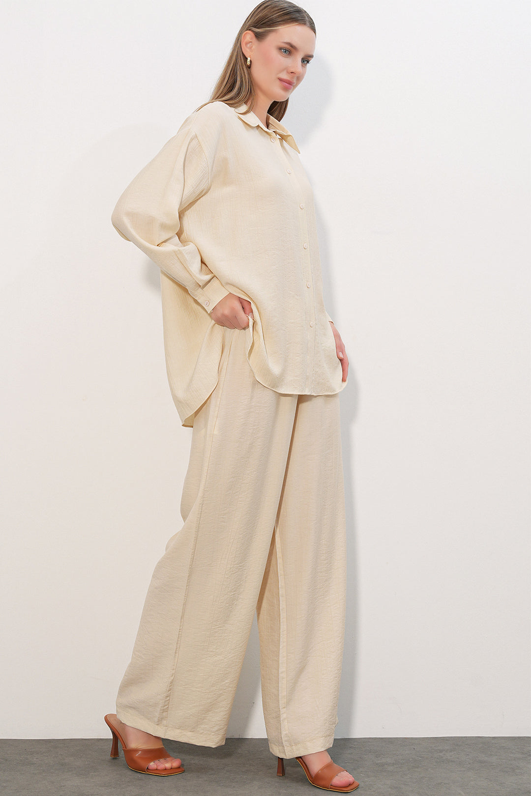 Bigdart Ensemble Chemise Pantalon Texturé Femme 6710 - Écru