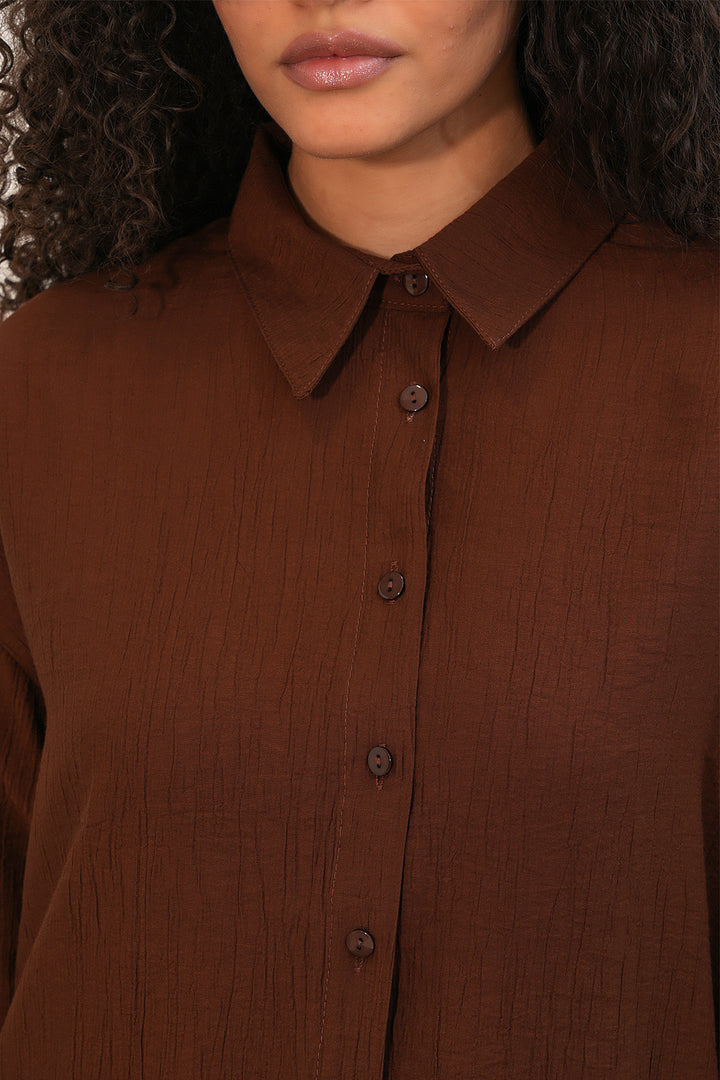 Bigdart Ensemble de chemise et pantalon texturé pour femme 6710 - Marron