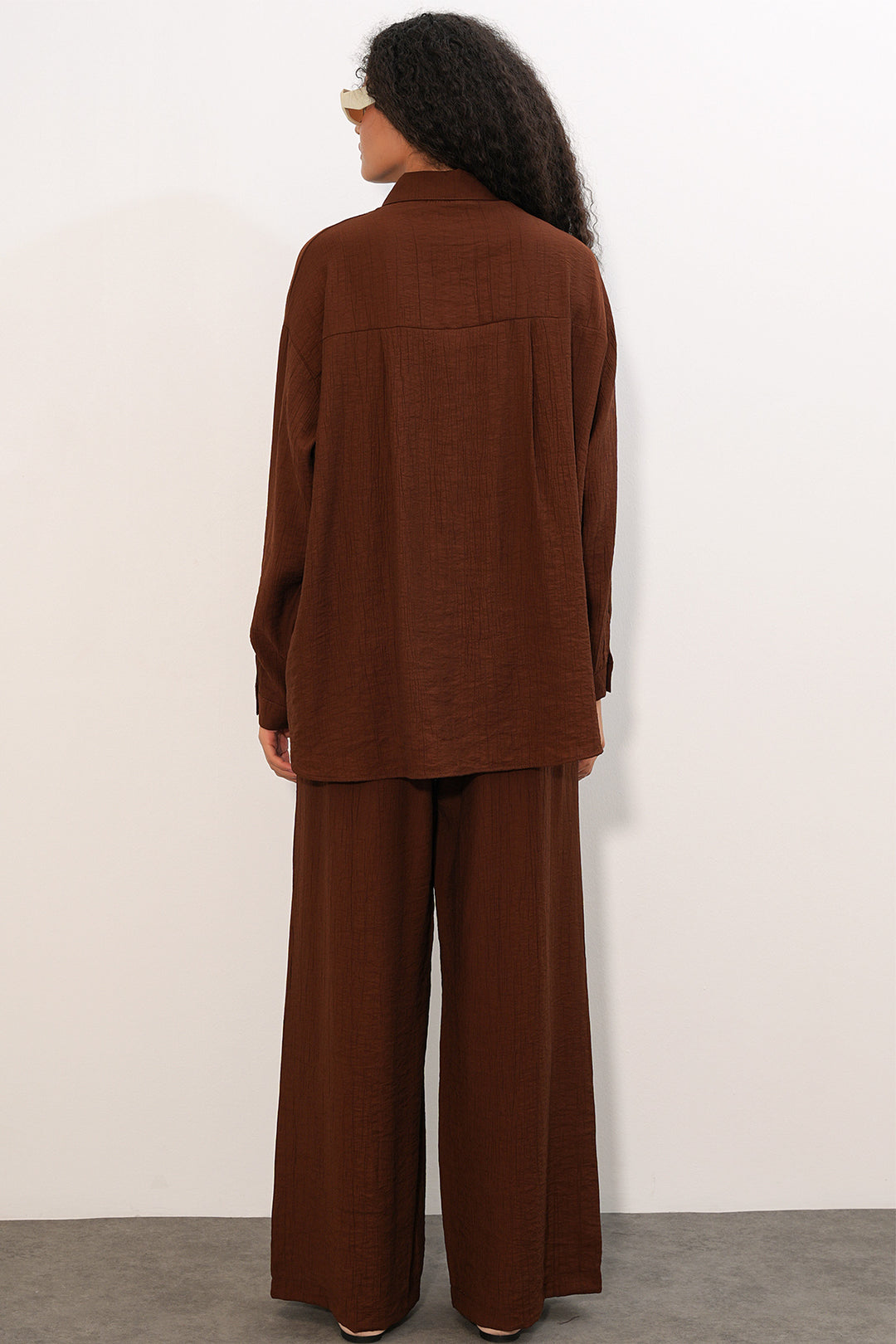 Bigdart Ensemble de chemise et pantalon texturé pour femme 6710 - Marron