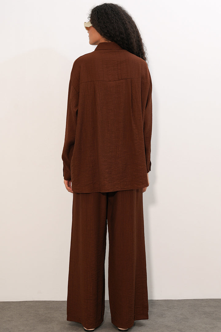 Bigdart Ensemble de chemise et pantalon texturé pour femme 6710 - Marron