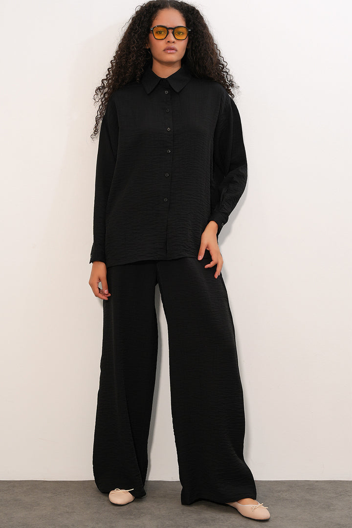 Bigdart Ensemble de chemise et pantalon texturé pour femme 6710 - Noir