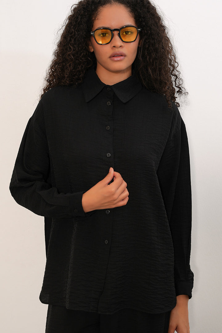 Bigdart Ensemble de chemise et pantalon texturé pour femme 6710 - Noir