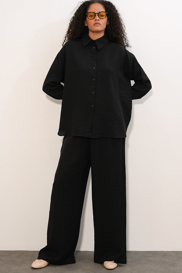 Bigdart Ensemble de chemise et pantalon texturé pour femme 6710 - Noir