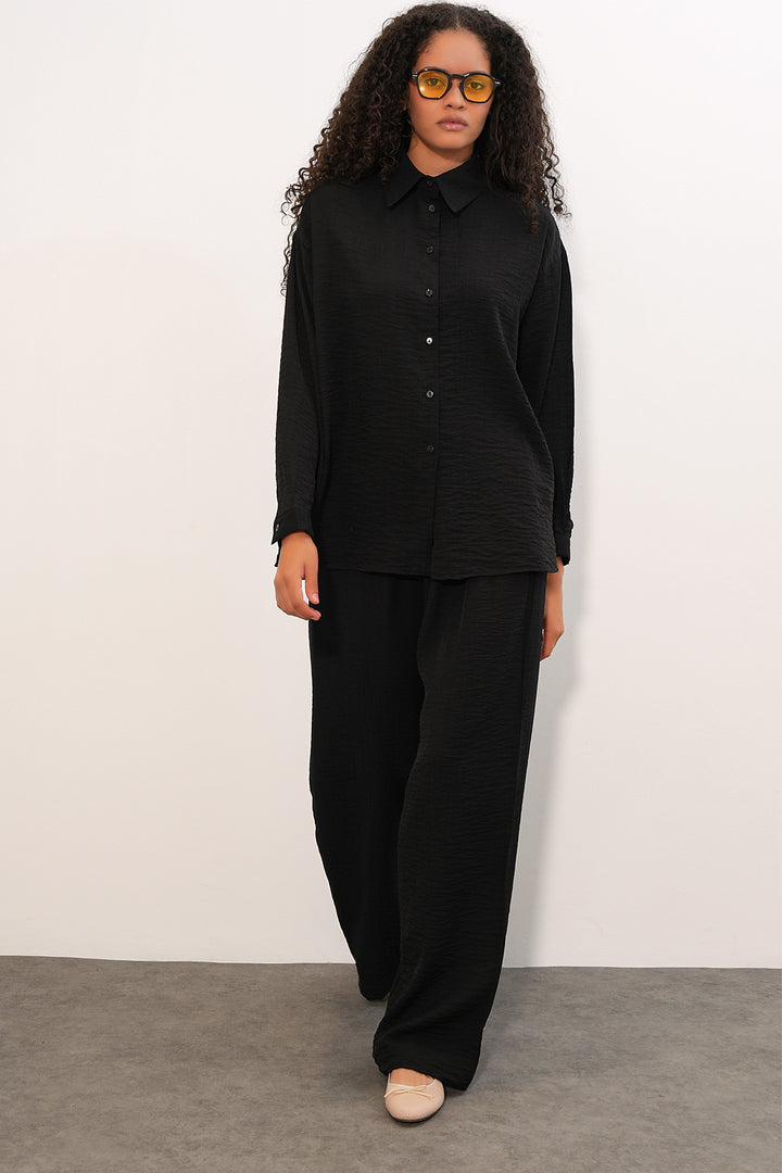 Bigdart Ensemble de chemise et pantalon texturé pour femme 6710 - Noir