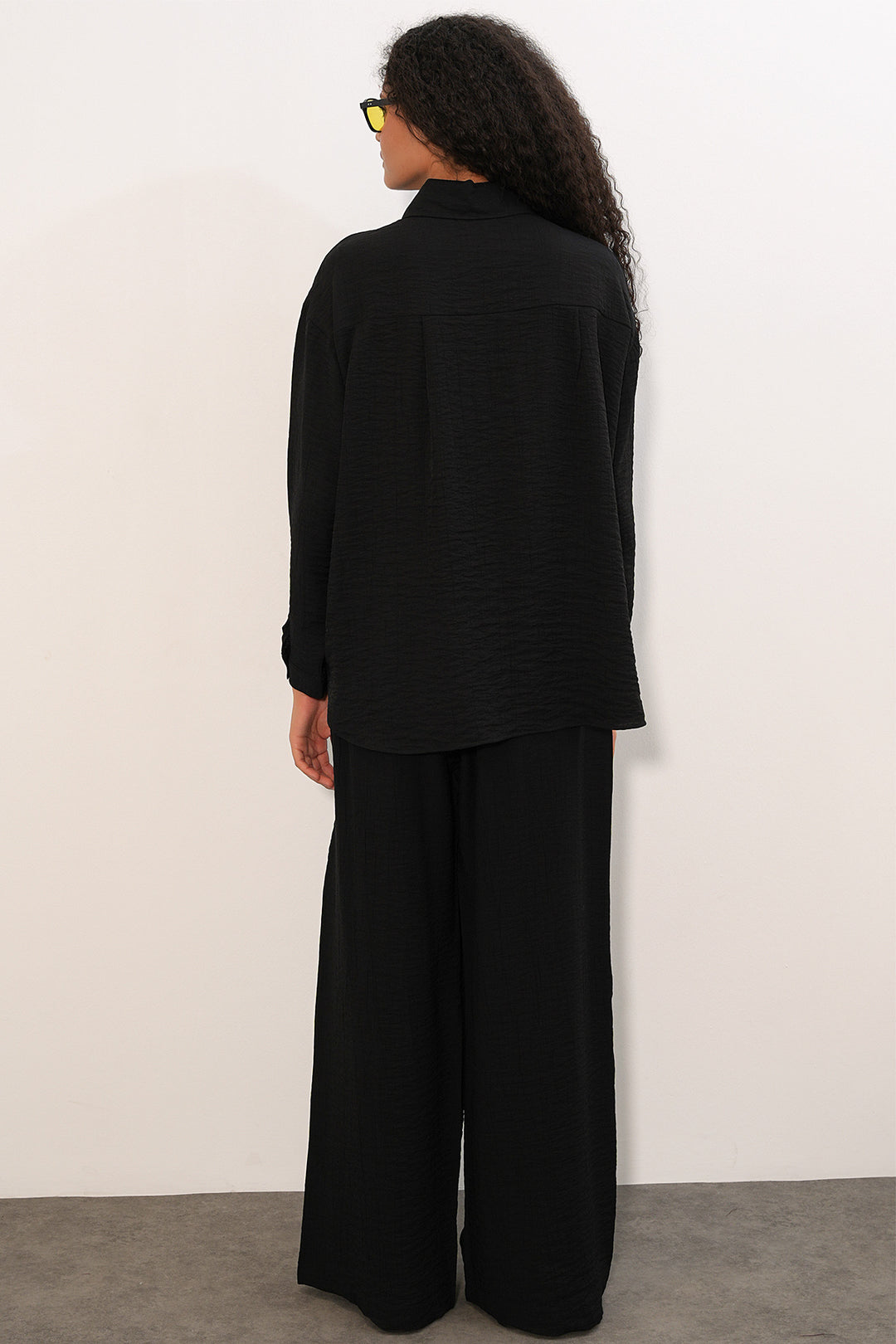 Bigdart Ensemble de chemise et pantalon texturé pour femme 6710 - Noir