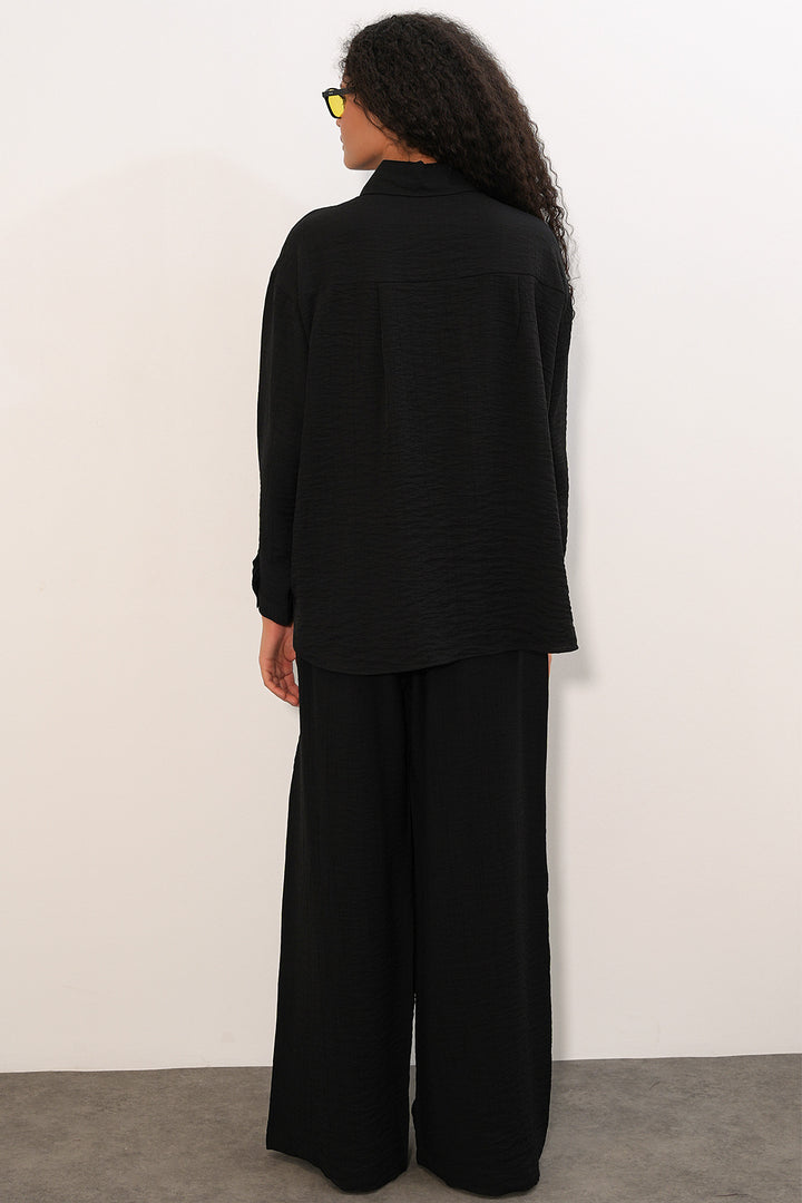 Bigdart Ensemble de chemise et pantalon texturé pour femme 6710 - Noir