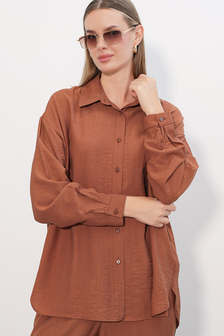 Bigdart Ensemble Chemise Pantalon Texturé Femme 6710 - Tabac