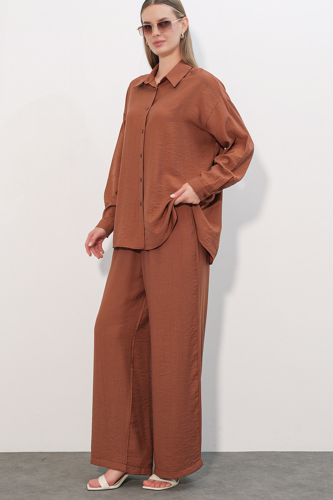 Bigdart Ensemble Chemise Pantalon Texturé Femme 6710 - Tabac
